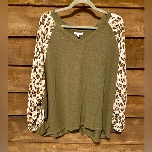 Maurice’s Olive Green Leopard Sleeve Women's Top